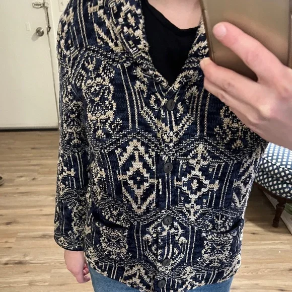 Denim & Supply Ralph Lauren Blue, Black, and Tan Buttoned Blazer - Picture 4 of 7